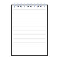 Blank notepad with spiral binding showing empty lines for writing vector