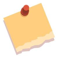 Red push pin holding blank yellow note paper on white background vector