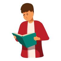 Sad student holding open book is reading for exam vector