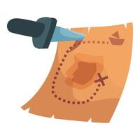 Knife pointing at x marks the spot on treasure map vector