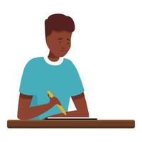 Young man taking notes and studying with pen and paper vector