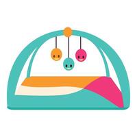 Baby play mat with hanging toys featuring happy faces for fun and development vector