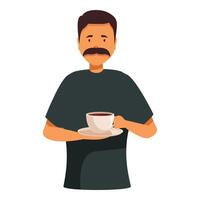 Man with mustache enjoying a cup of coffee vector