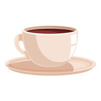 Steaming cup of coffee sitting on matching saucer on white background vector