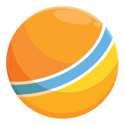 Round rubber ball with blue and yellow stripes for playing