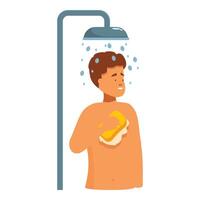Man taking shower washing himself using sponge enjoying shower routine vector