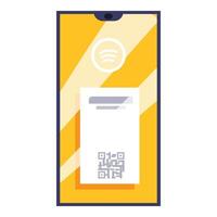 Smartphone showing music streaming app and qr code for payment vector