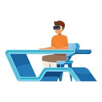 Man using virtual reality simulator machine sitting at desk vector