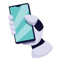Robot hand holding smartphone with blank screen for your app design vector
