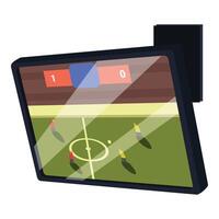 Football match live broadcasting showing scoreboard with soccer players running vector