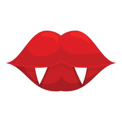 Red vampire lips showing fangs illustration
