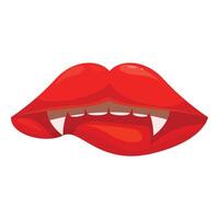 Red vampire lips showing fangs biting lip cartoon style vector