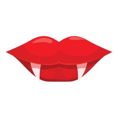 Red vampire lips are showing fangs