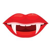 Red vampire lips showing fangs on white background vector