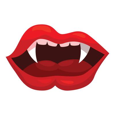 Red vampire lips showing fangs baring teeth