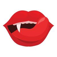 Red lips showing fangs and licking lips with tongue out vector