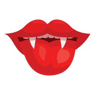 Red lips showing tongue and teeth for a vampire feeling