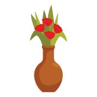 Bouquet of red roses standing in a clay vase vector