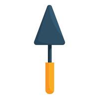 Triangular hand trowel with wooden handle for construction works vector