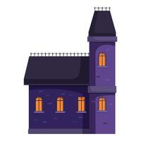 Purple haunted house with glowing windows standing on white background vector