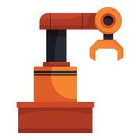 Orange robotic arm standing on platform operating vector