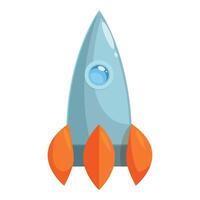 Cartoon rocket ship flying up with fire blasting from engine vector
