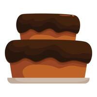 Two tier chocolate cake dripping with icing on plate vector
