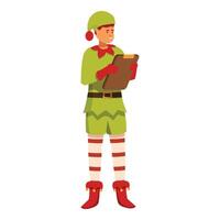 Christmas elf checking his list taking notes on clipboard vector