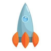 Cartoon spaceship flying in space with flames coming out of its engines vector