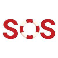 Red sos text with lifebuoy replacing letter o signalling emergency vector