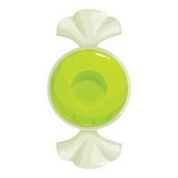 Round green candy with white wrapper showing delicious flavored center vector