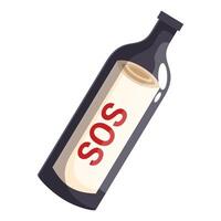 Glass bottle containing sos message floating on water vector
