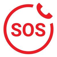 Red sos sign with phone receiver symbolising emergency call vector