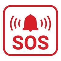 Red sos sign with ringing bell and sound waves vector