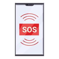 Smartphone showing sos signal sending emergency alert vector