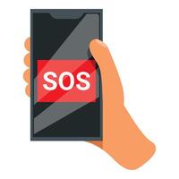 Person holding smartphone with sos message on screen vector
