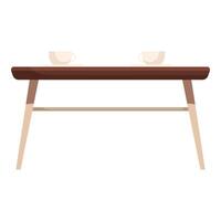 Empty wooden table with two cups standing on top vector