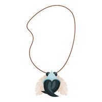 Brown string necklace holding a grey and black stone with two feathers on each side vector