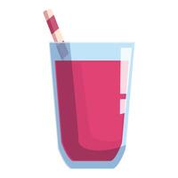 Glass containing red fruit juice with striped straw is standing on white background vector