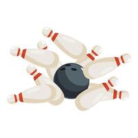 Bowling ball crashing into white skittles with red stripes vector