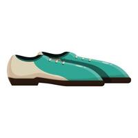 Pair of turquoise and beige bowling shoes standing on white background vector