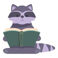 Smart raccoon reading a big book sitting down vector