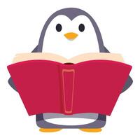 Cute penguin holding open book enjoying reading vector