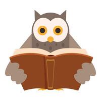 Wise owl reading a big book with attention vector