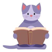 Purple cat sitting and reading a book, enjoying literature and knowledge vector
