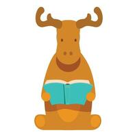 Cute moose character sitting and reading a book vector
