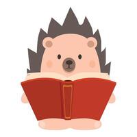 Cute hedgehog holding open book learning and studying vector