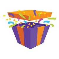 Colorful striped gift box exploding with confetti and streamers vector