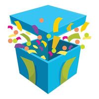 Blue gift box exploding with colorful confetti vector
