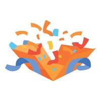 Open gift box exploding with colorful confetti and ribbon vector